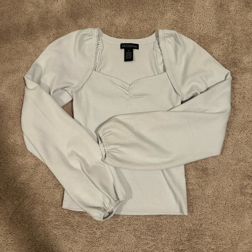 Design 365 Women's Light Blue Long Sleeve Top with Puffed Sleeves